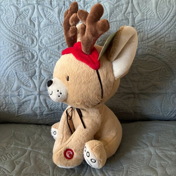 NWT Hallmark Christmas Singing 13" Chihuahua Puppy Dog Plush Musical Reindeer - Picture 2 of 7